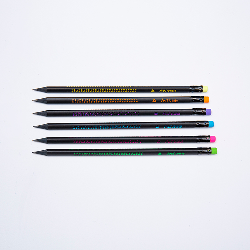 Lápices de Grafito HB con Rayas de Madera Negra y Borradores